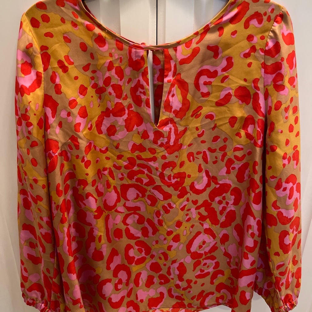 Julie Brown Silk Blouse Size 10 Animal Print